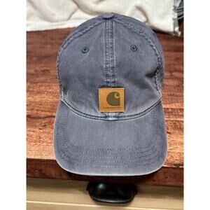 Carhartt Blue Canvas Strapback Hat Leather Patch Adjustable Cap Dad Hat